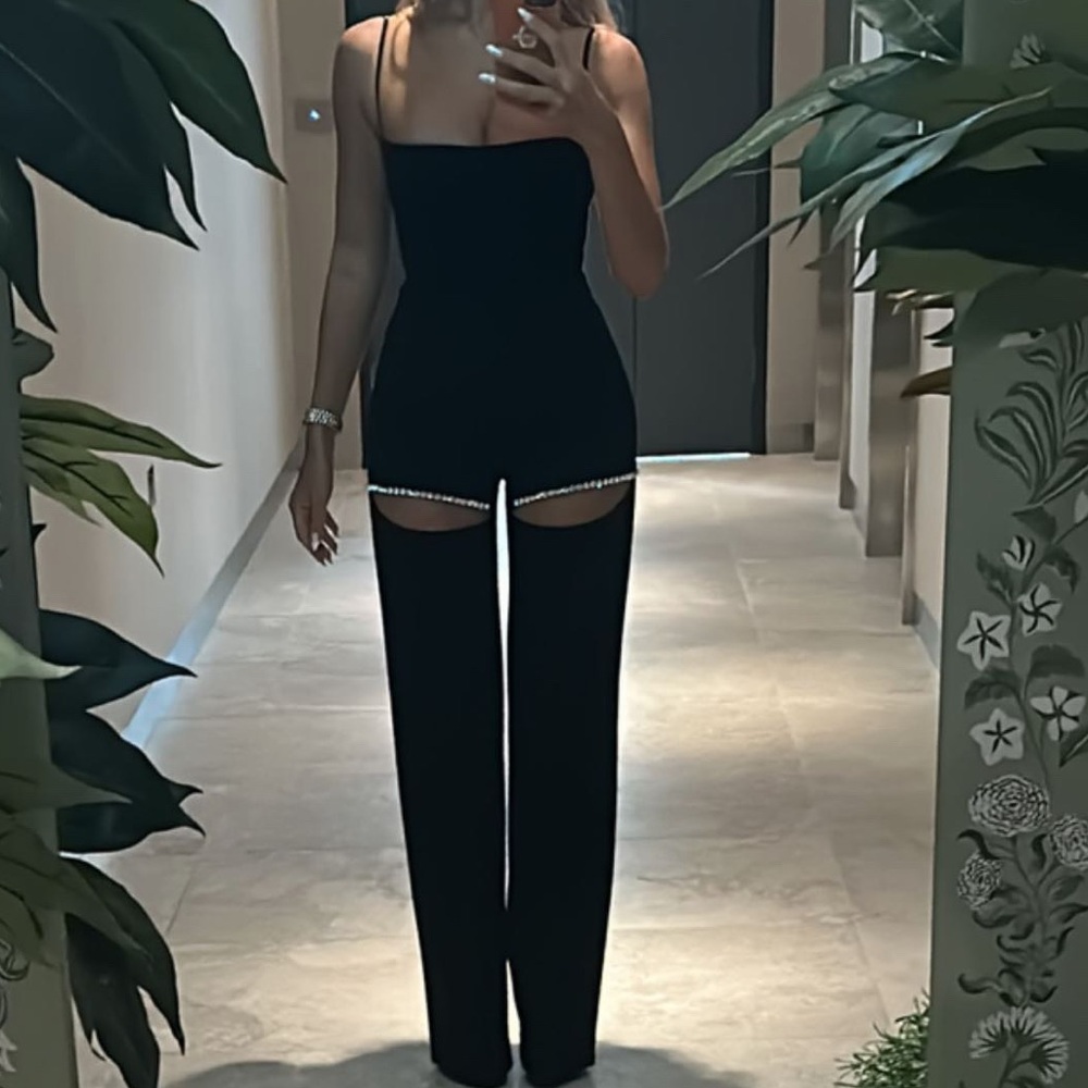AREA Crystal Slit Trousers Black Size 0 Embellished Pants - Picture 2 of 14